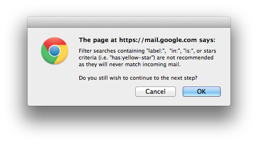 GMail filter warning